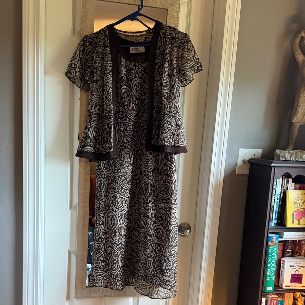 Studio I Brown and Beige Paisley Midi Dress